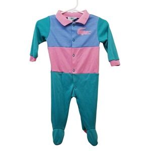 Izod Lacoste S Vintage One‎ Piece Bodysuit Creeper Sleeper Pink Blue Green